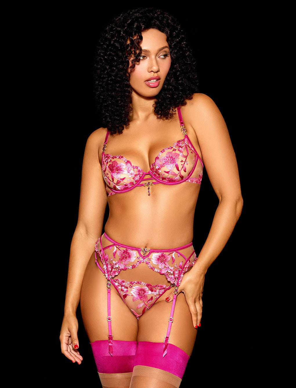 Aluna Pink 3 Piece Lingerie Set